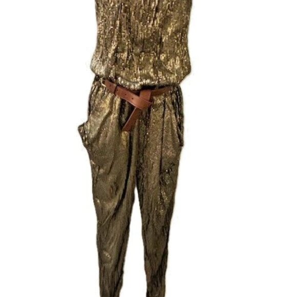 Michael Kors STUNNING Gold Sequin Strapless Jumpsuit w/Removable Belt M NWT $300 - Picture 5 of 16
